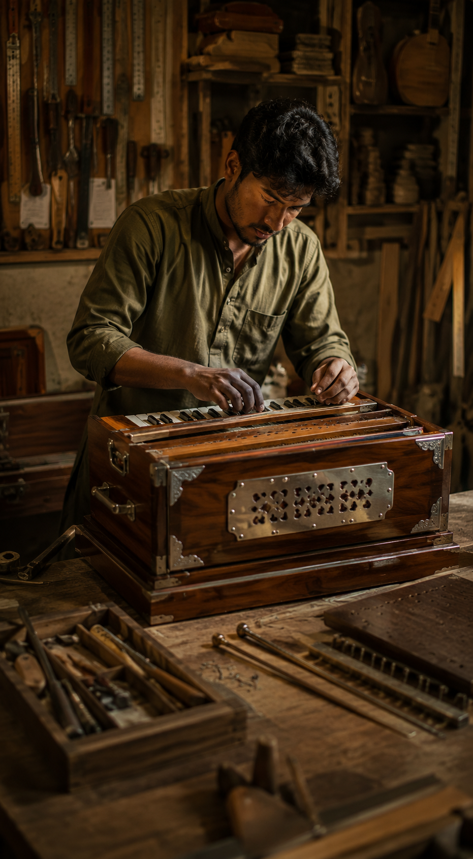 Hand-tuning and calibrating Harmonium reeds in Varanasi