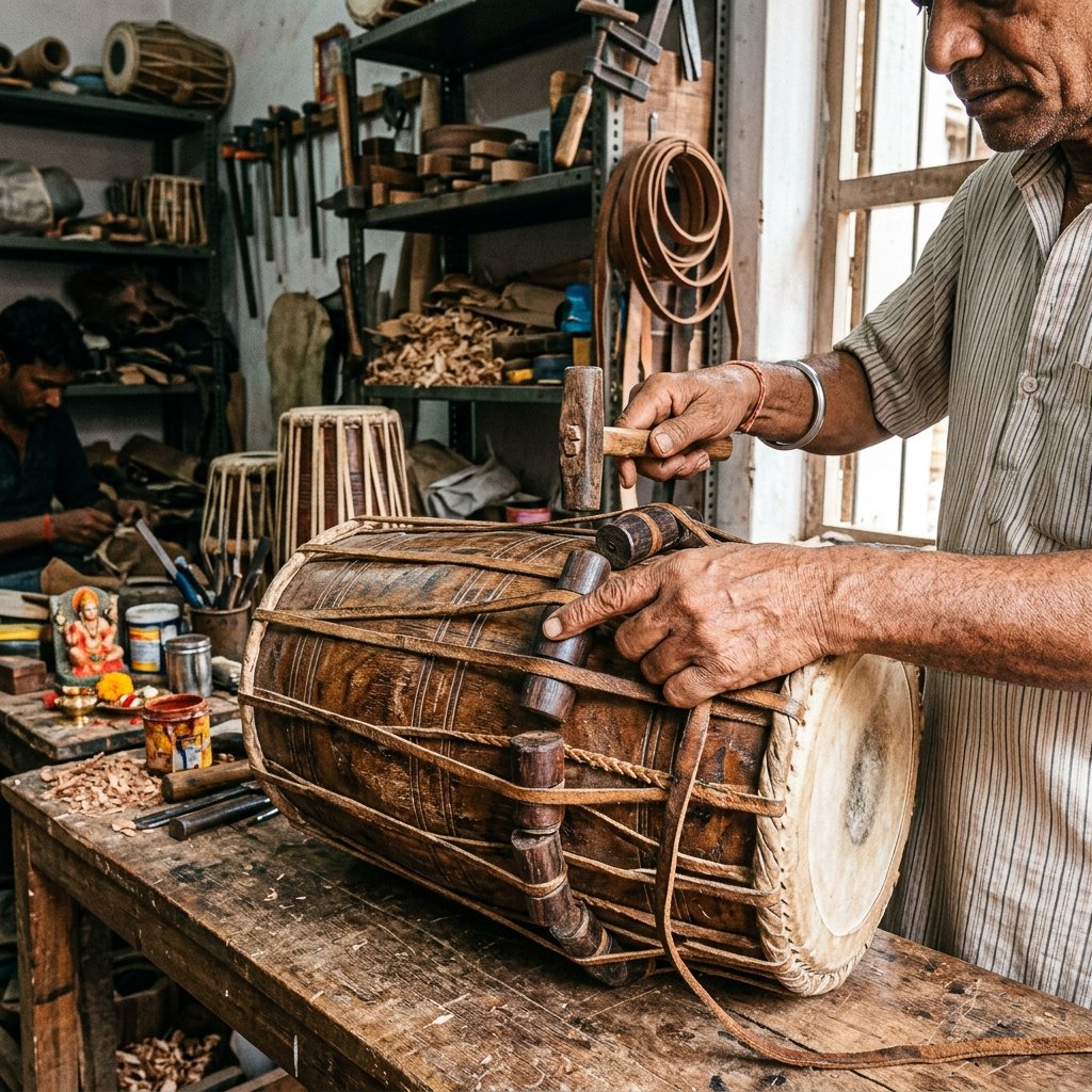 Pakhawaj baddhi strap tension and shell carving lesson